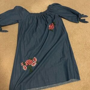 Speed Control Dress with Floral Embroidery - Blue